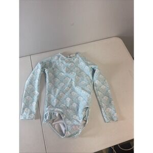 Minnow Rashguard Swimsuit Girls 5/6 T Blue Floral One Piece Swimsuit Bow Cute